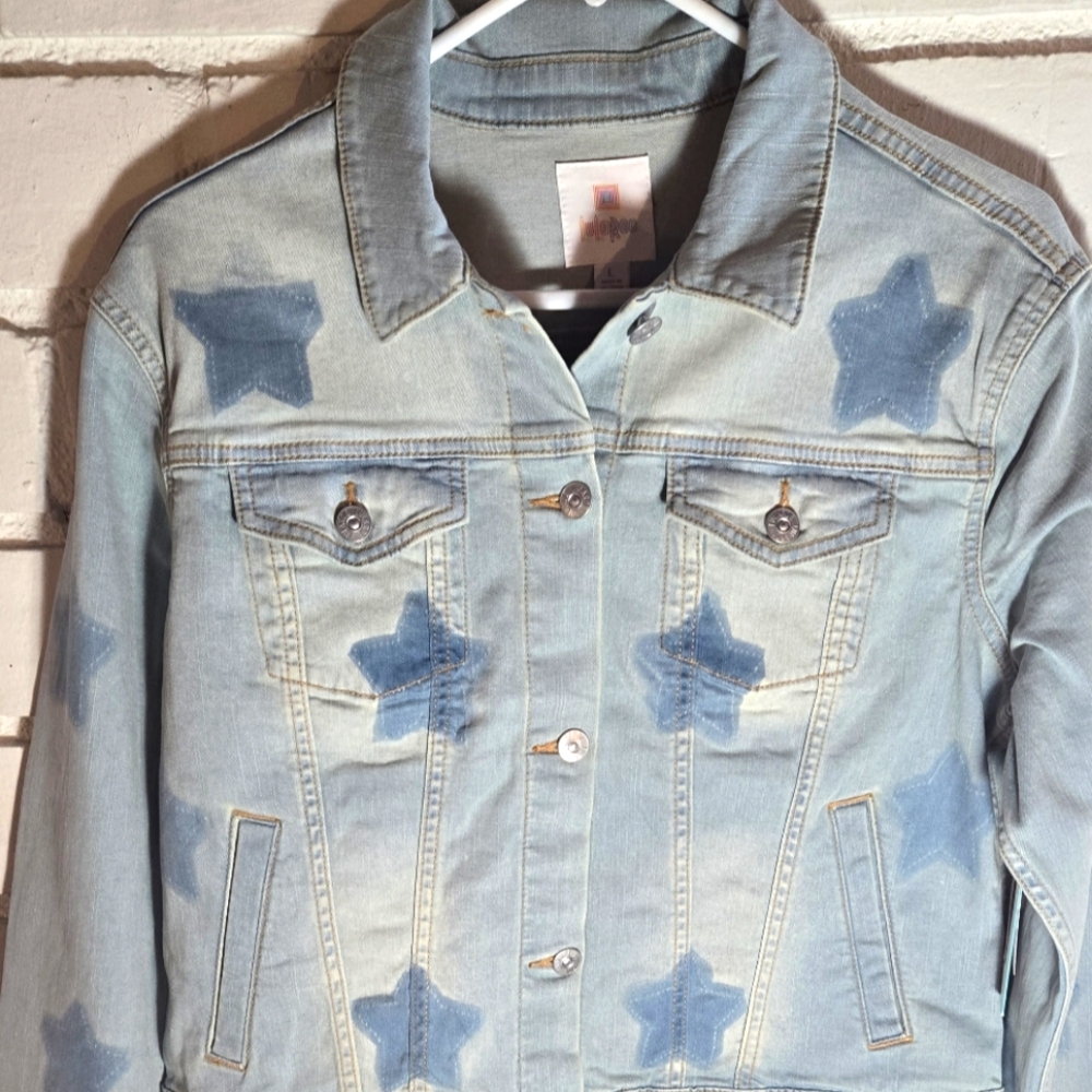 LuLaRoe Harvey  Denim Jean Crop Jacket - Blue with Stars - Patriotic